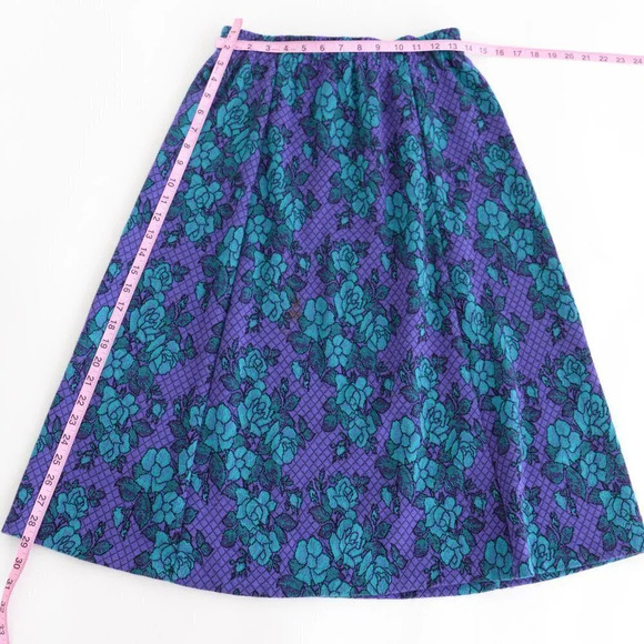 Vintage Cricket Lane Purple & Teal Floral Midi Skirt  Small - Picture 5 of 14